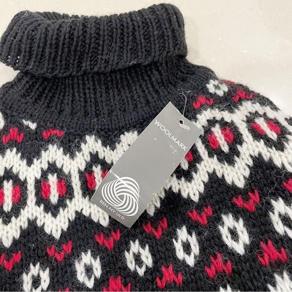 NWT Kerstin Adolphson Chunky Wool Turtleneck Sweater Black Red White Small - Picture 6 of 6